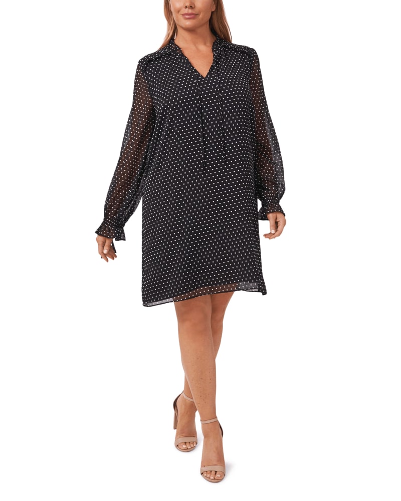 Everly Plus Size Polka Dot Drawstring Dress 060 RICH BLACK